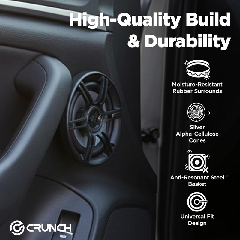 Crunch 2 Pack 6.5 Inch Car Audio Speakers, 300 Watt MAX 3 Way Full Range Speaker Set with 1 Inch Tweeter & Spade Terminal Connectors, CS-653 - Image 3